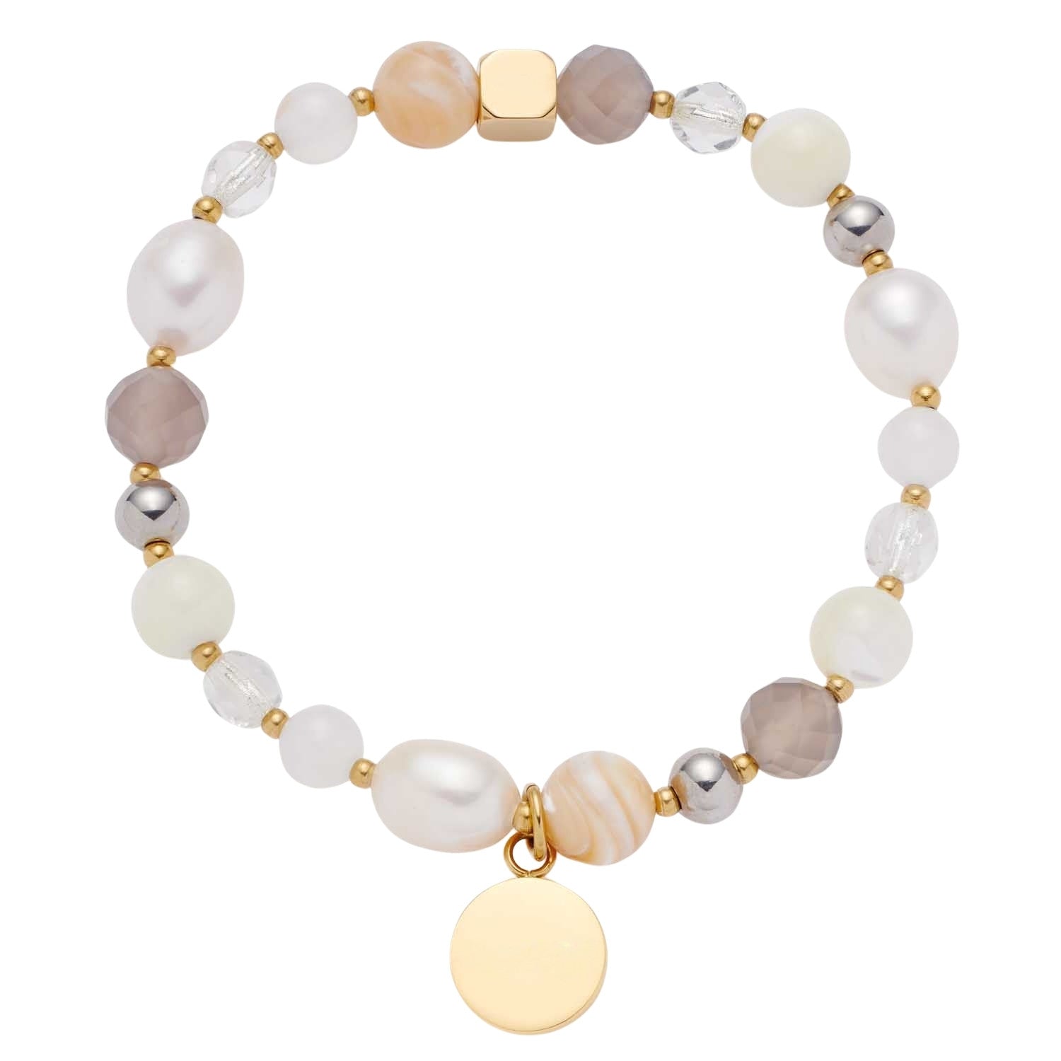 Armband HOPE bicolor mit Glasperlen, Metallperlen und goldenem Anhänger