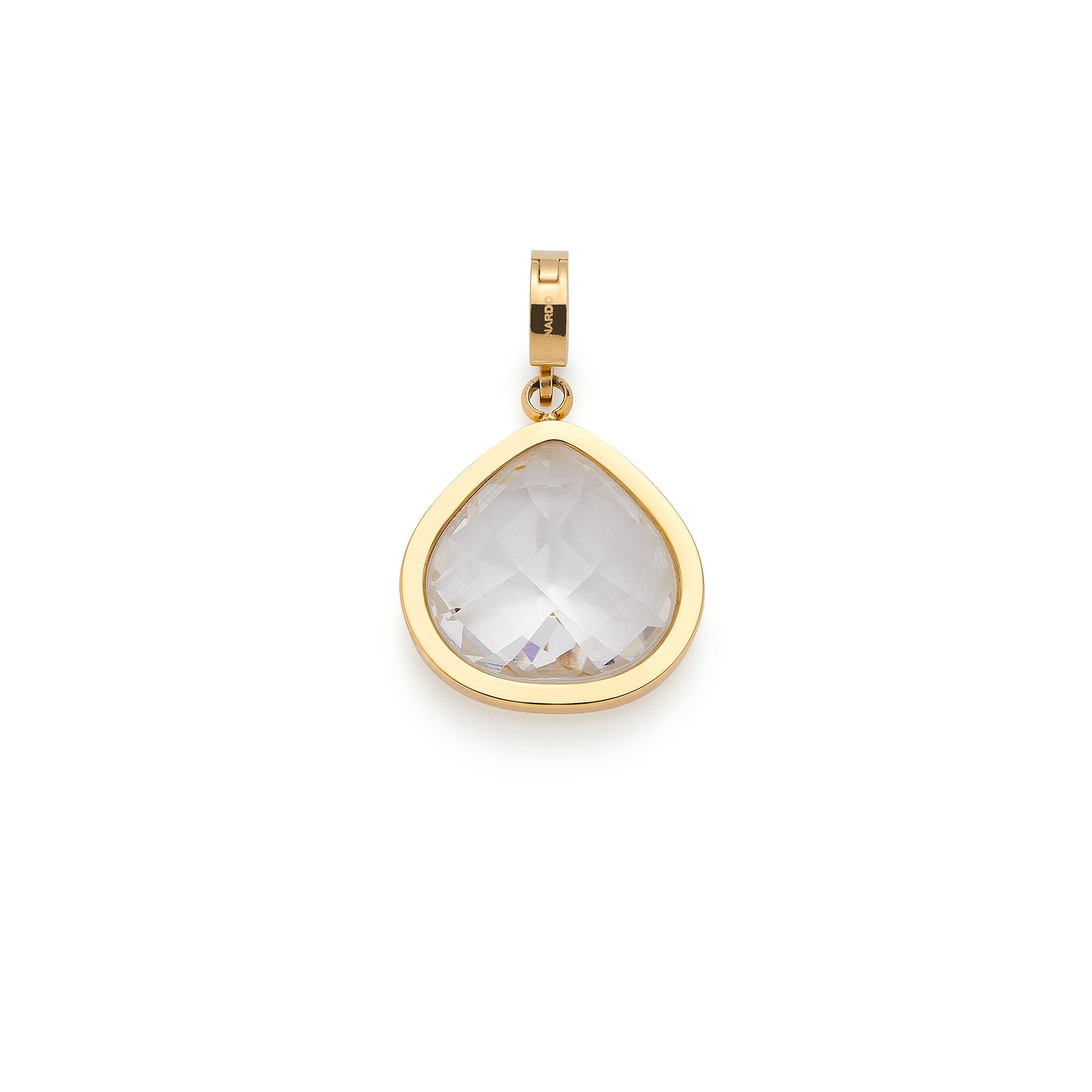 Anhänger JUVINGA WHITE Clip & Mix gold mit facettiertem Glastropfen auf weißem Hintergrund