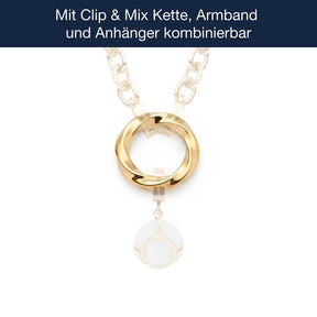 Edelstahlring LOTTI Clip & Mix gold mit Kette und weißem Anhänger