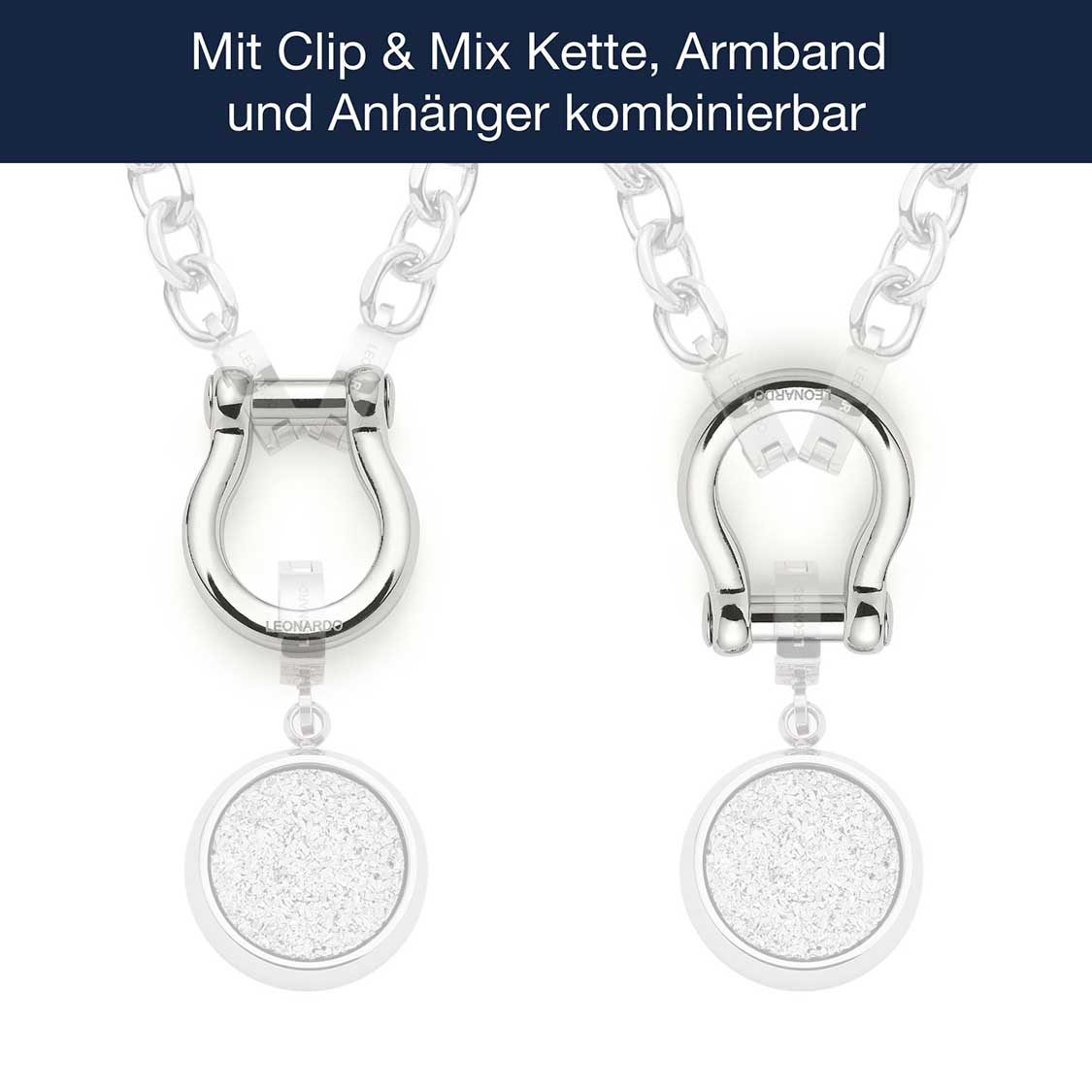 Schäkel LENI Clip & Mix silber mit Kette und austauschbarem Anhänger