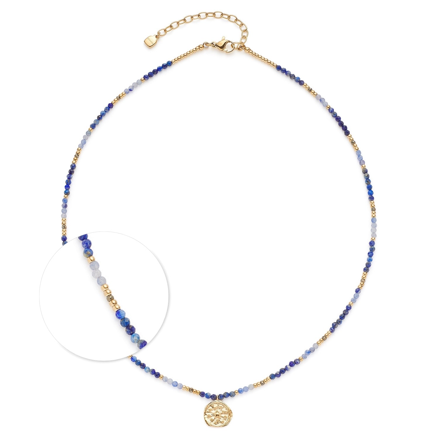 Halskette ROSE 42 cm gold CIAO mit blauen und lavendelfarbenen Steinen und goldenem Anhaenger