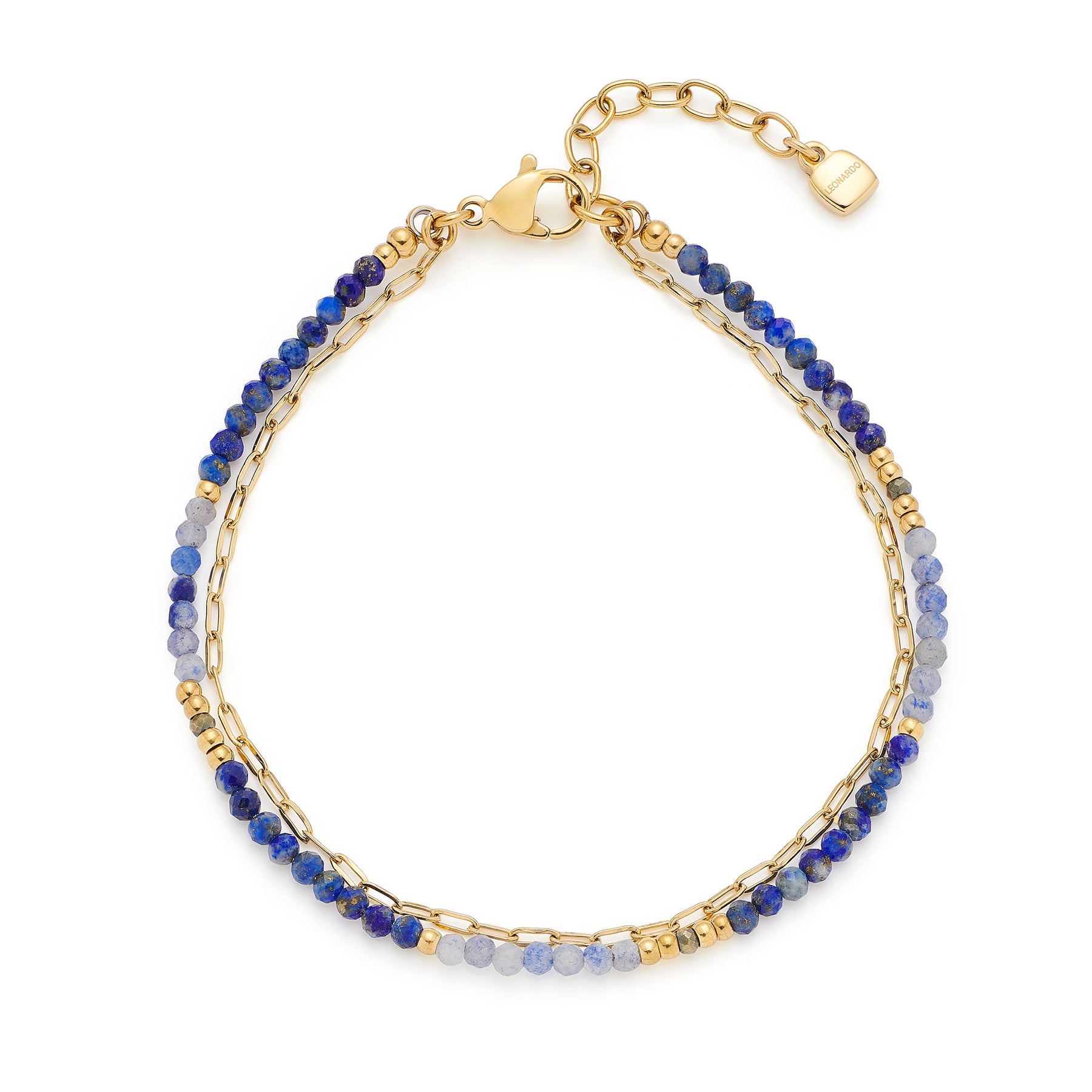 Armband ROSE gold CIAO mit blauen und grauweissen Steinen und goldfarbenen Kettengliedern