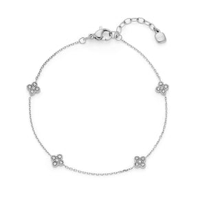 Armband LISETTE CIAO mit vier verziertem Schmuckelementen an Edelstahlkette, Verschluss und Verlängerungskettchen