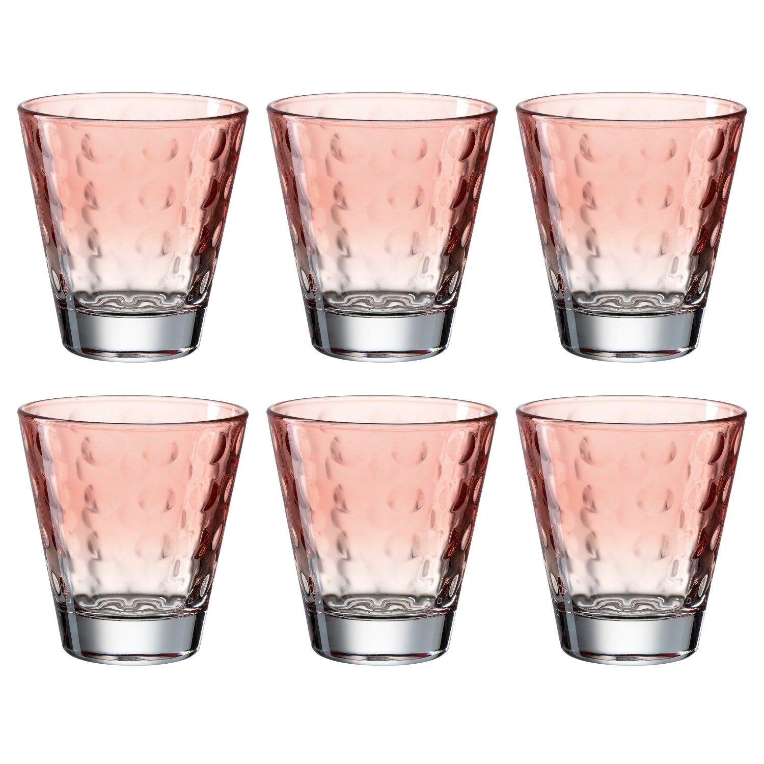 Sechs rote Trinkgläser OPTIC 215 ml in zwei Reihen angeordnet