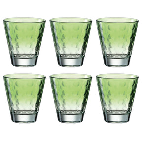 Sechs hellgrüne Trinkgläser OPTIC 215 ml in zwei Reihen angeordnet