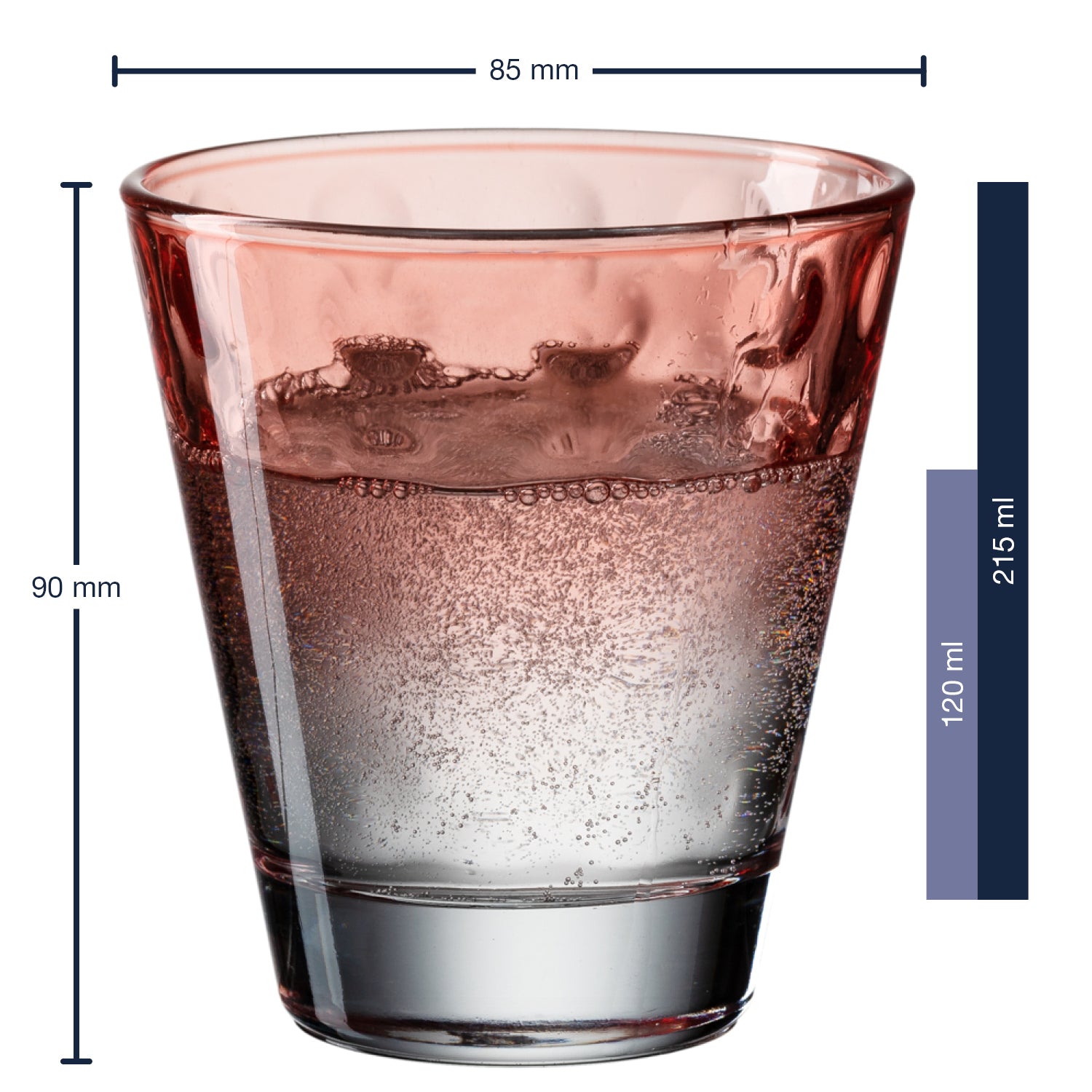 Massangaben zu Trinkglas OPTIC 215 ml Pastell mit gefülltem Beispiel