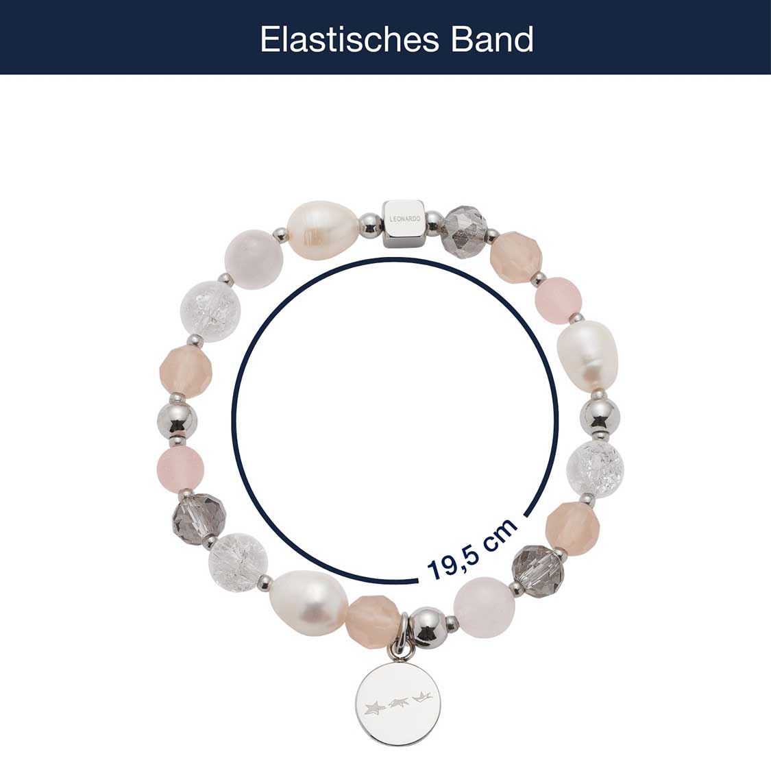 Armband HOPE silber/rose mit Perlen und Metallperlen, Größenangabe 19,5 cm