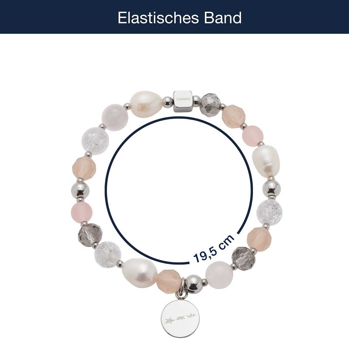 Elastisches Armband HOPE silber/rose mit Perlen und Massangaben