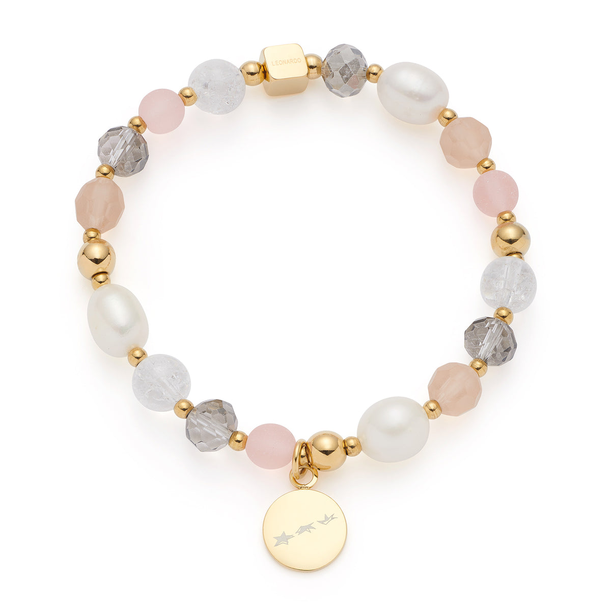 Armband HOPE gold/rose mit Perlen, Glasperlen und goldenem Medaillon-Anhänger