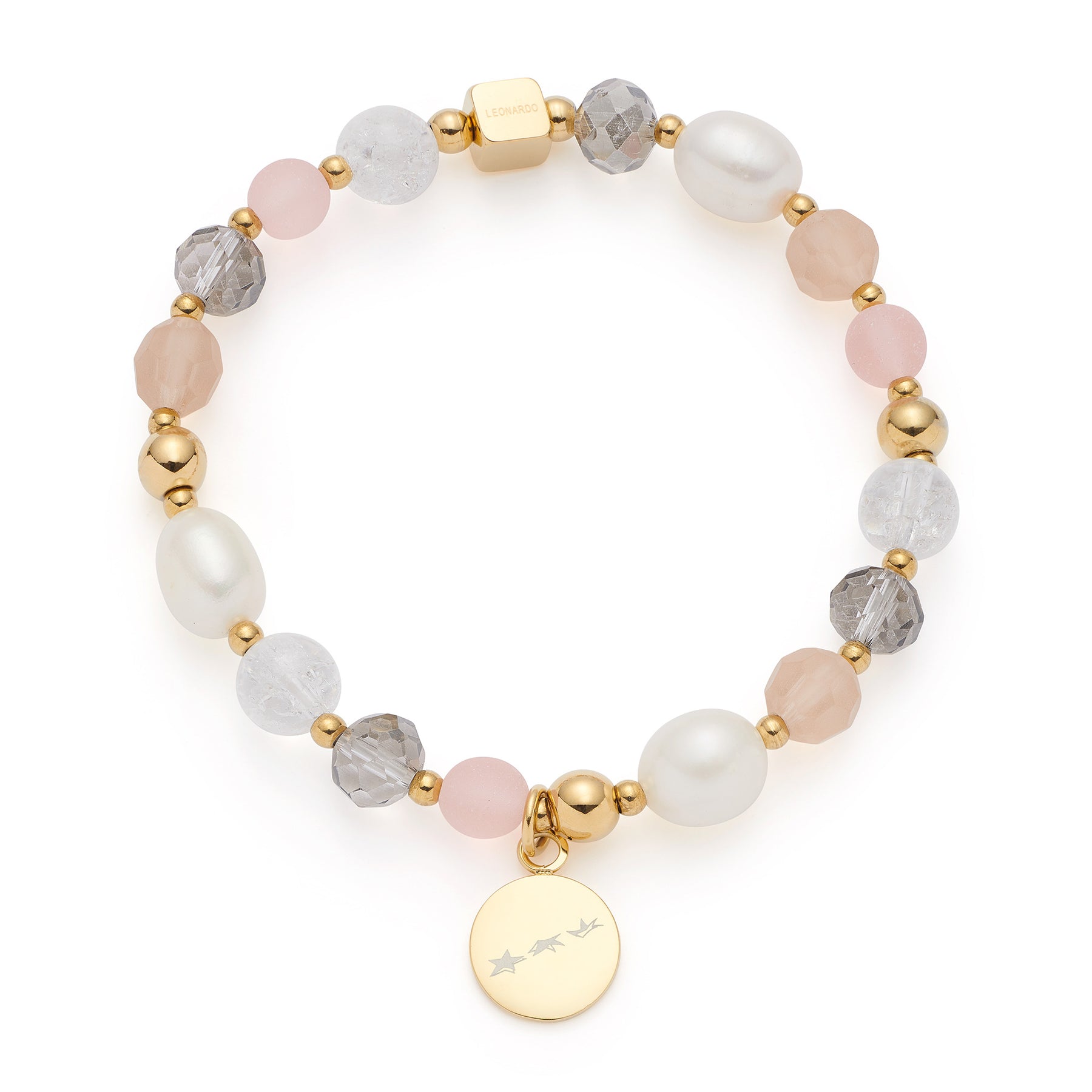 Armband HOPE gold/rose mit Perlen, Glasperlen und goldenem Medaillon-Anhänger
