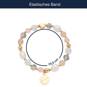 Elastisches Armband HOPE gold/rose mit Perlen und goldfarbenen Metallkugeln, Größenangabe
