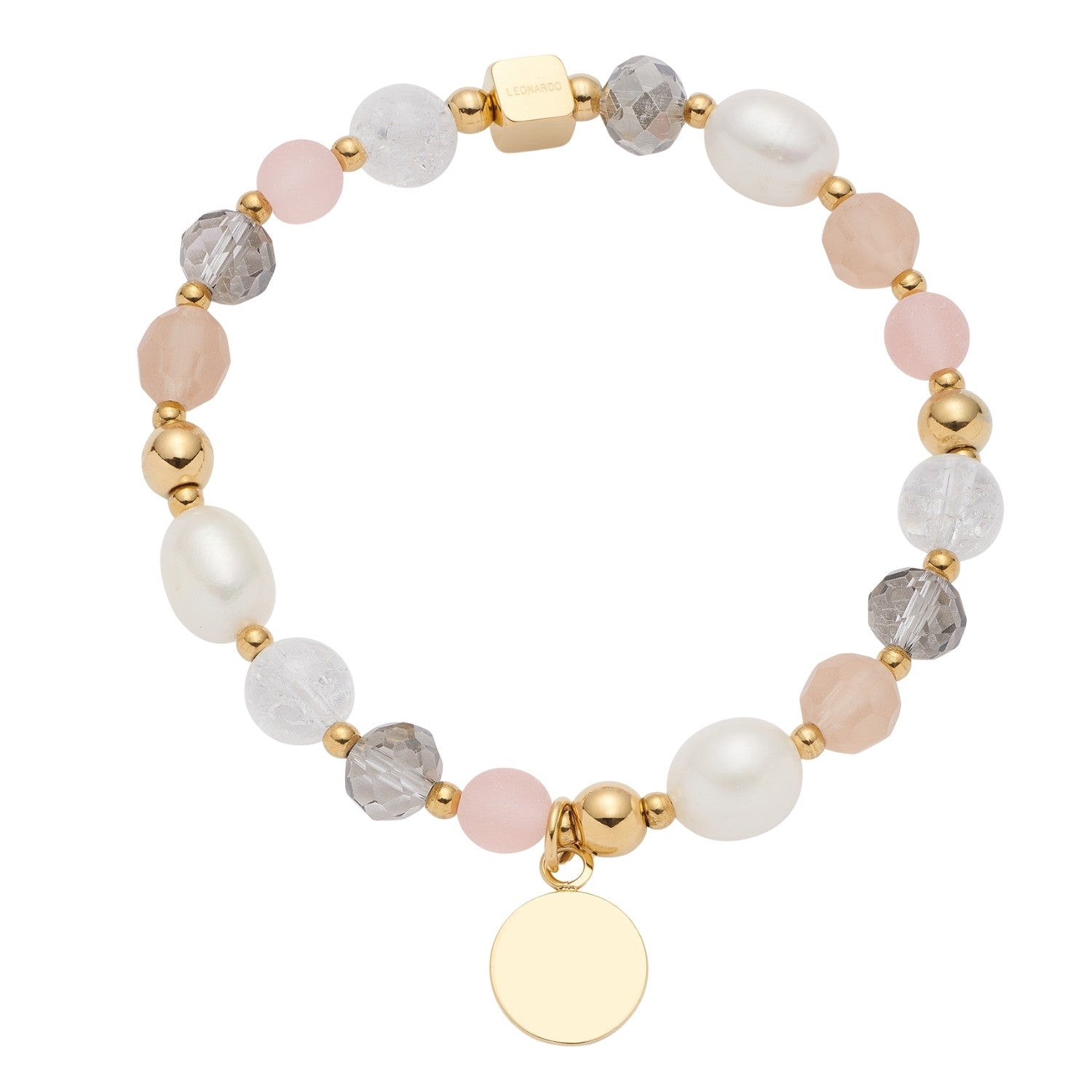 Armband HOPE gold/rose mit Perlen, Glasperlen und goldenem Anhänger