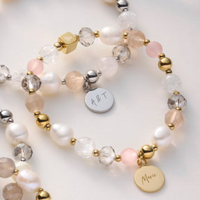 Armband HOPE gold/rose mit Perlen, Glasperlen und Gravur auf Anhänger