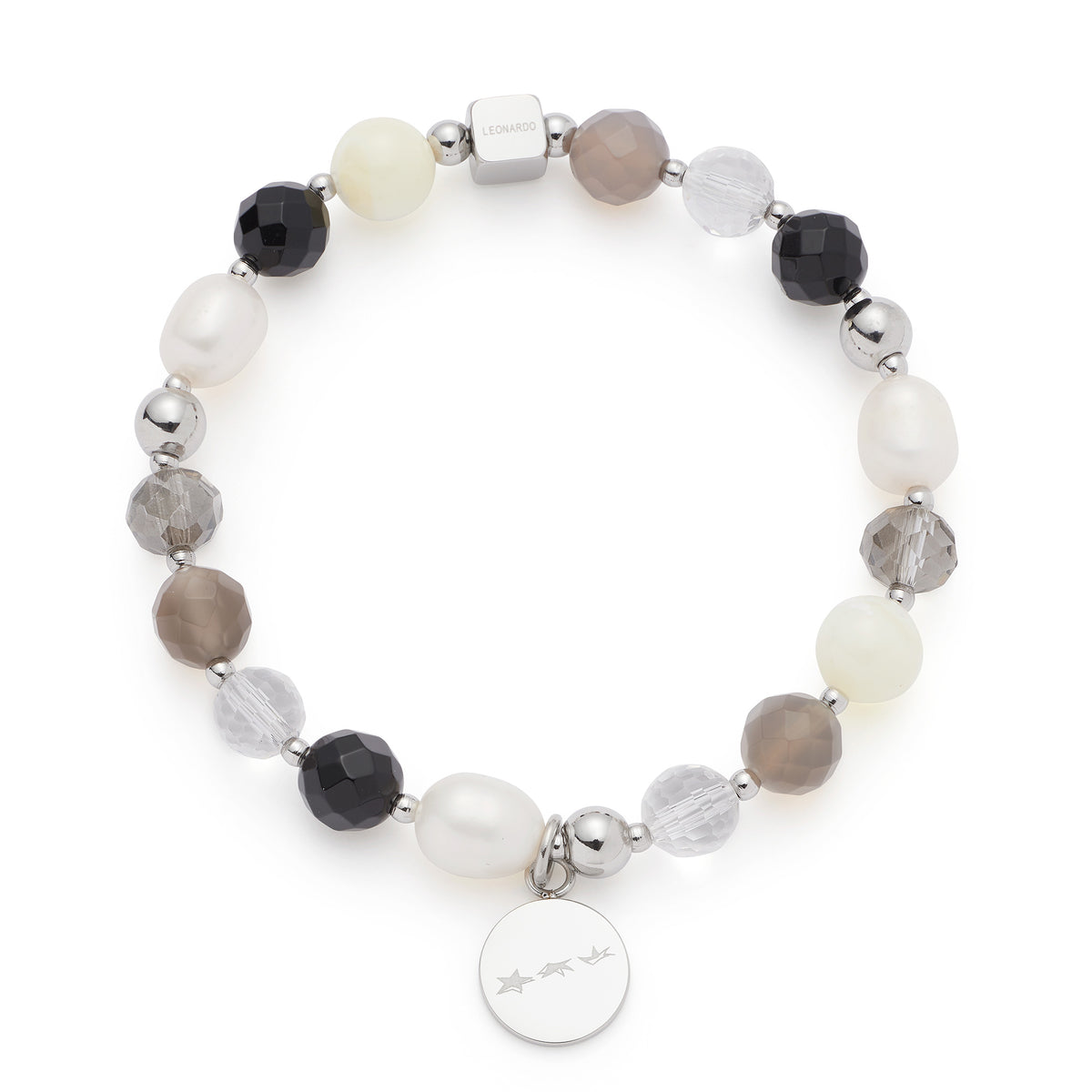 Armband HOPE silber/grau mit Perlen, Glassteinen und Anhänger auf weißem Hintergrund