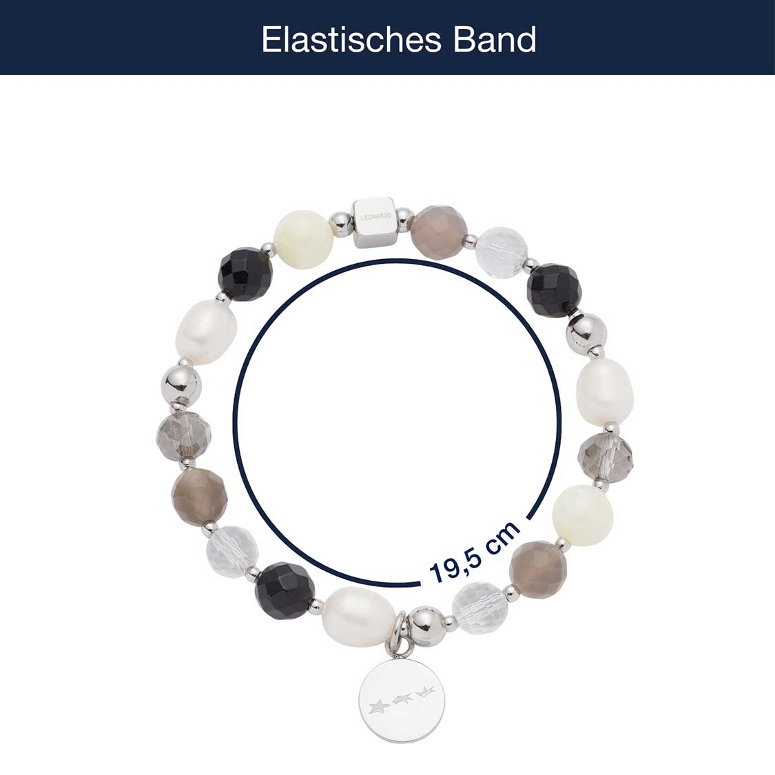 Armband HOPE silber/grau mit Perlen und Massangaben