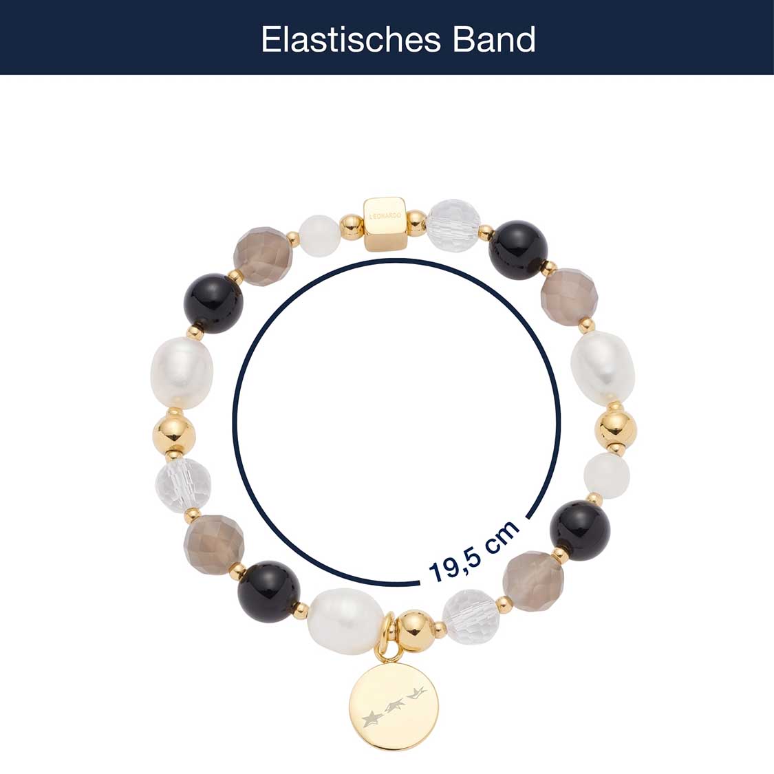 Armband HOPE gold/grau mit Perlen und Anhänger, Massangaben