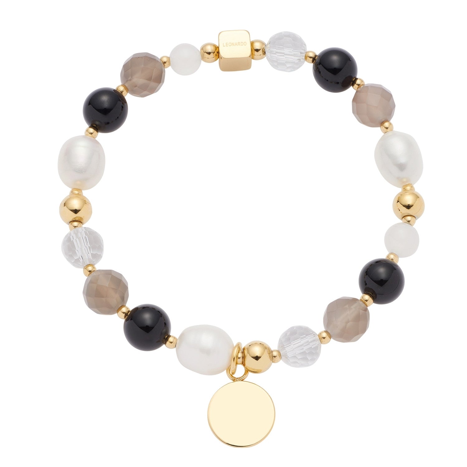 Armband HOPE gold/grau mit Perlen und goldenem Anhänger