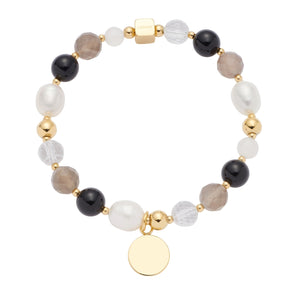 Armband HOPE gold/grau mit Perlen und goldenem Anhänger