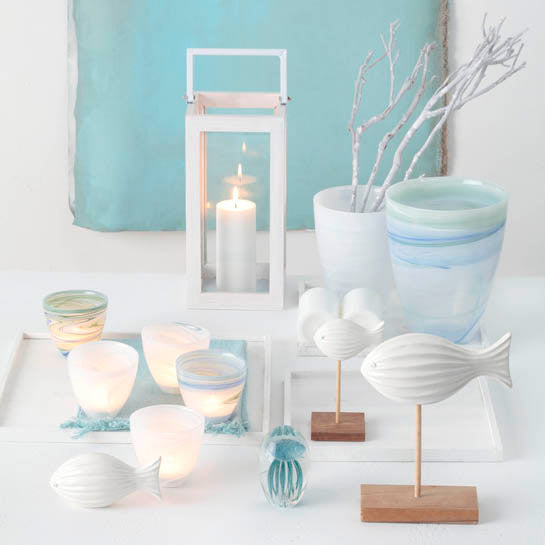 Objekt Qualle OCEANO in türkis Glas in Dekoration-Arrangement mit Kerzen und Accessoires