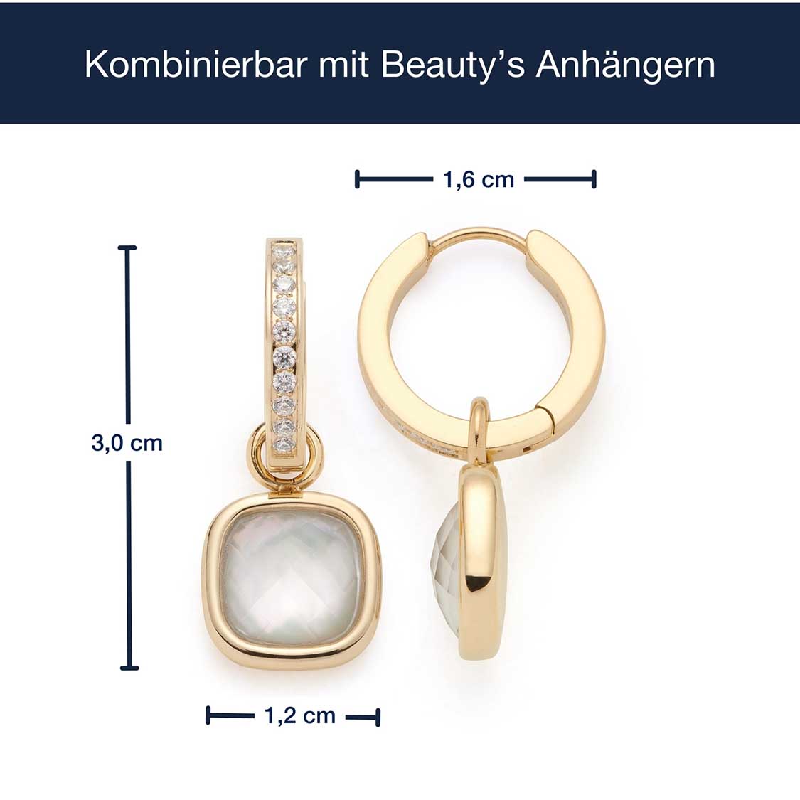 Massangaben zu Creole VIRGINIA gold mit Perlmutt-Anhänger