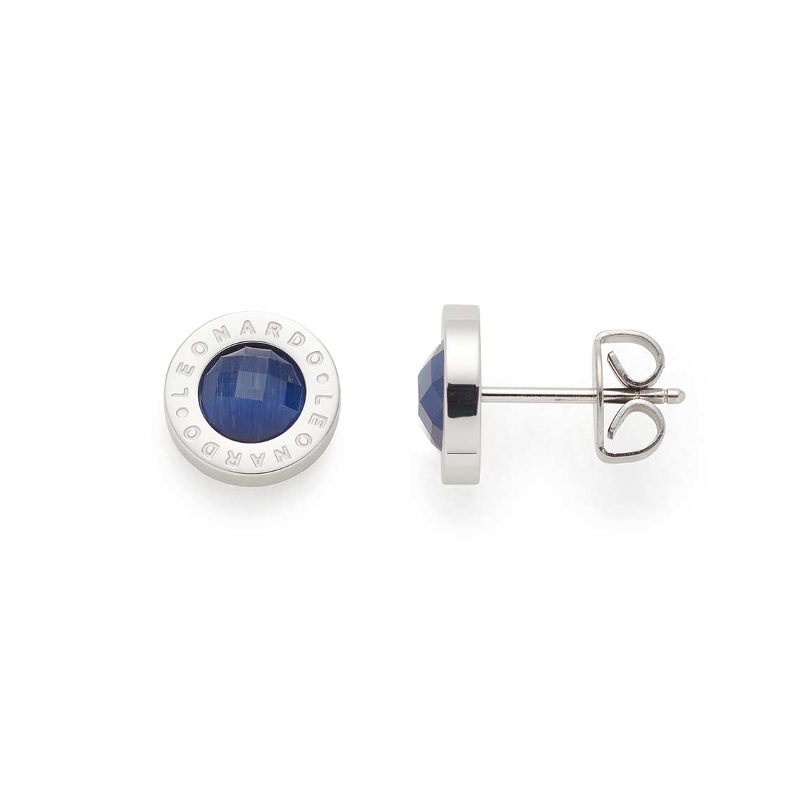 Ohrstecker MATRIX Dark Blue, Vorderansicht und Seitenansicht mit dunkelblauem Stein und silbernem Rand