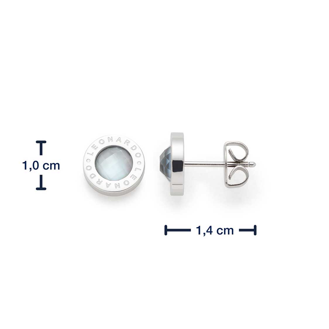 Massangaben zu Ohrstecker MATRIX Light Blue, Draufsicht und Seitenansicht