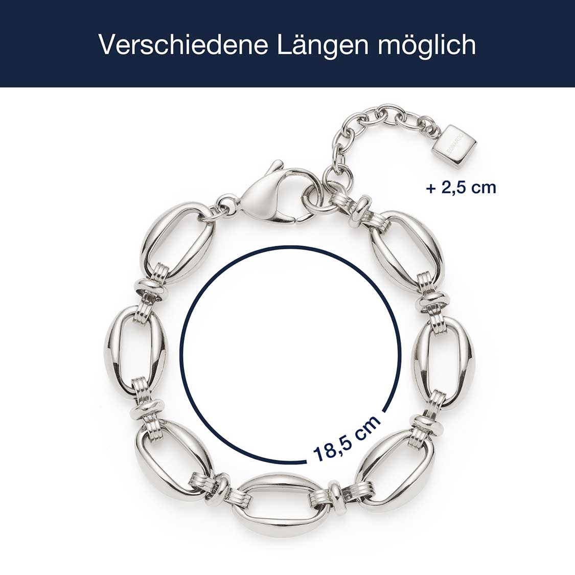 Massangaben zu Armband ANDREA, silbernes Kettenarmband mit ovalen Gliedern