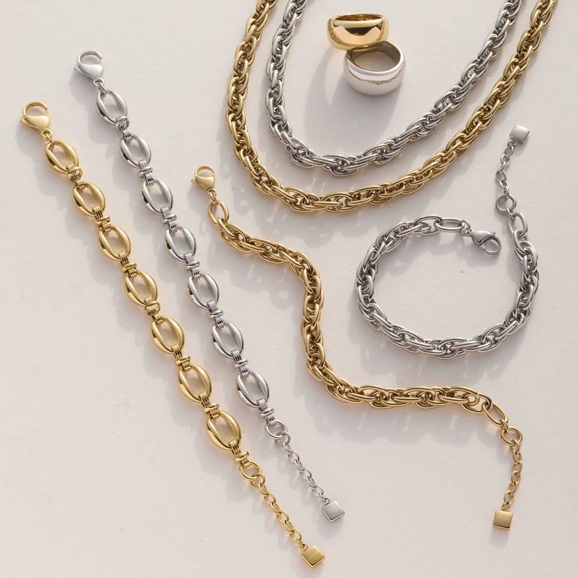 Armbänder ANDREA in Gold und Silber, verschiedene Kettenstile und Verschlüsse