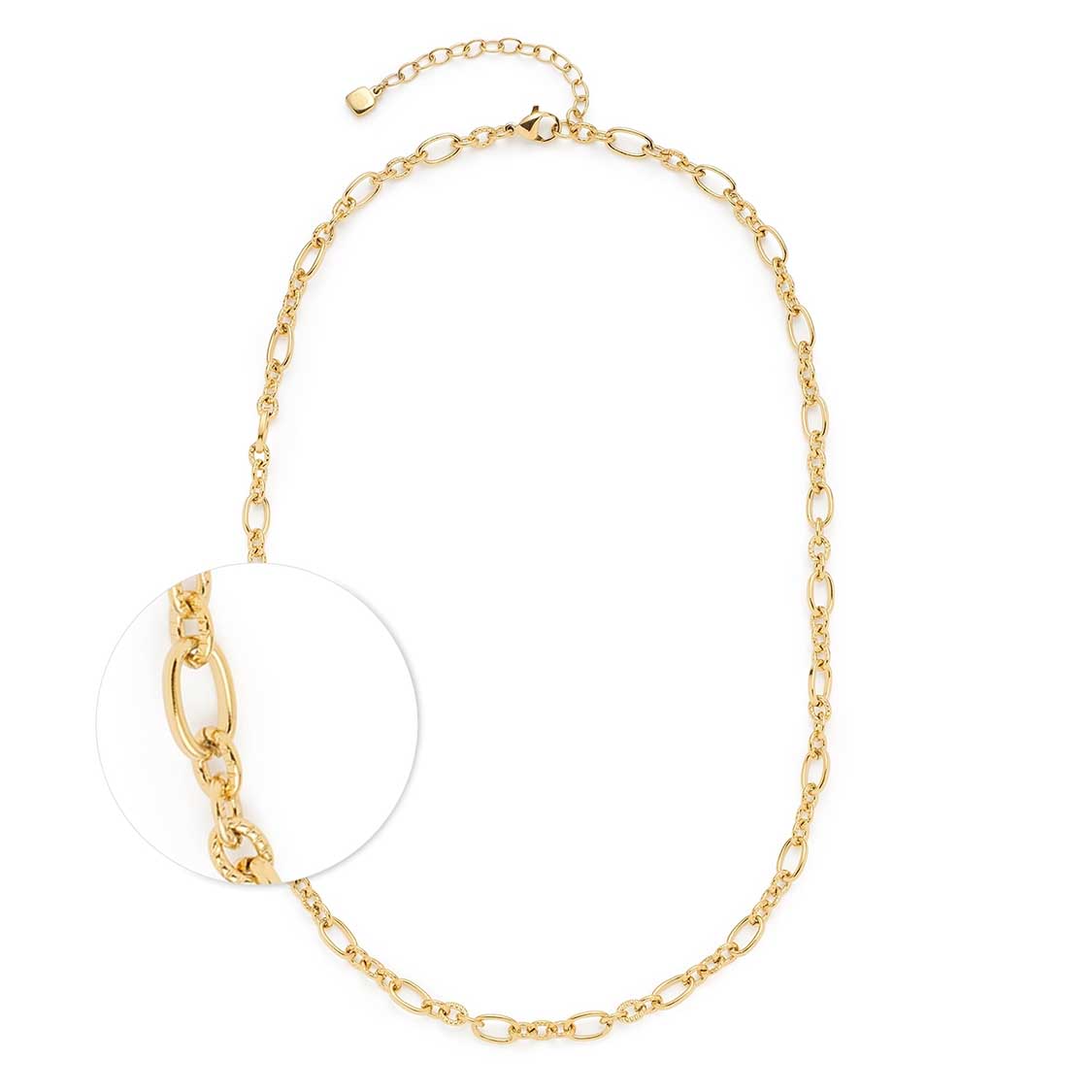 Goldene Gliederkette SOLVANI mit Detailansicht der Kettenstruktur