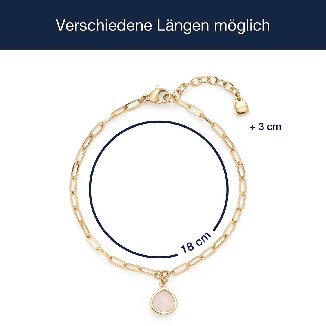 Massangaben zu Armband INDRA gold CIAO mit Kettengliedern und rundem Anhänger