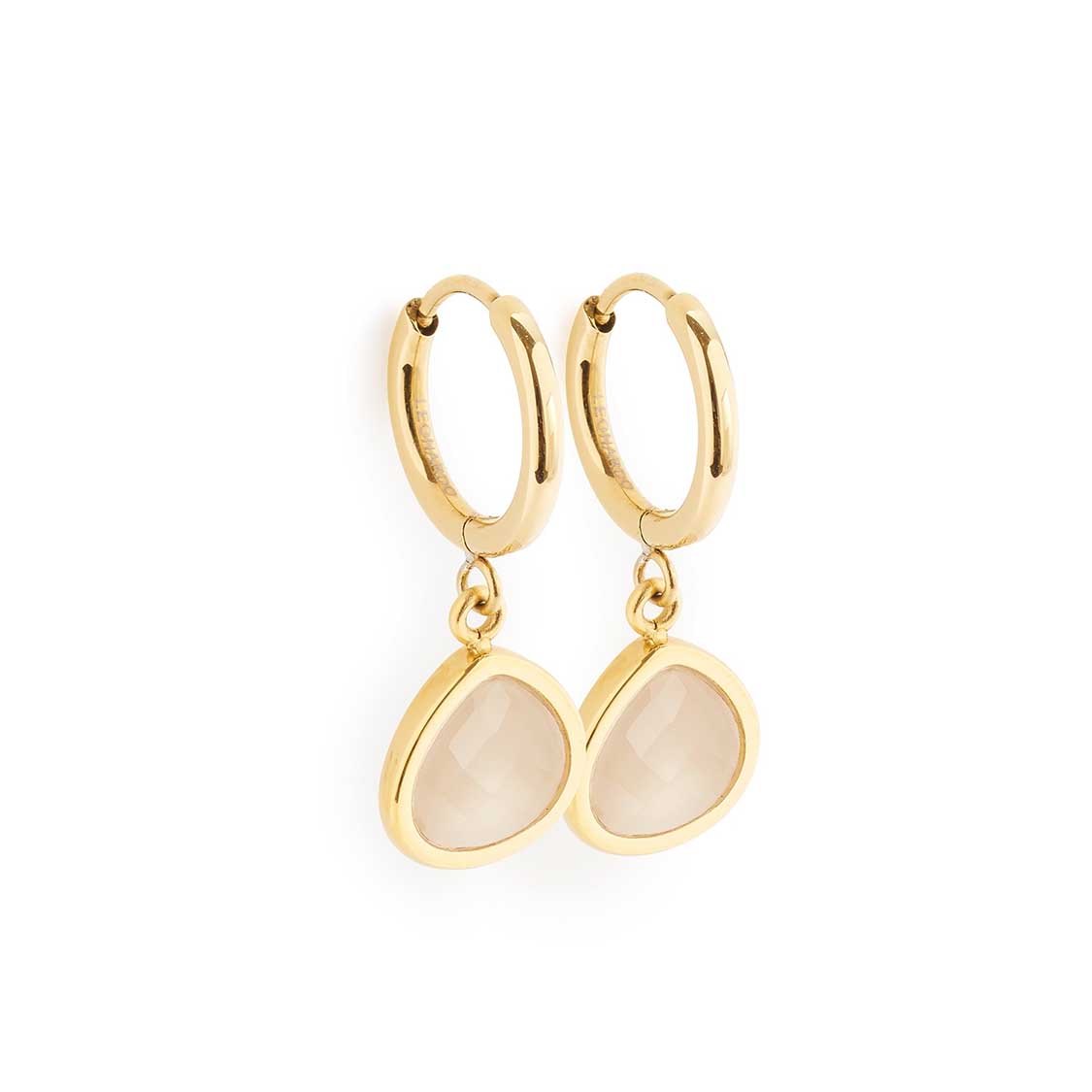 Ohrring INDRA gold mit beige Steinen, Creolen mit hängenden Tropfen