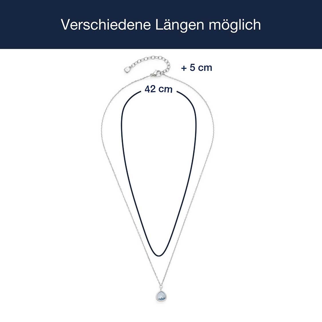 Massangaben zur Halskette INDRA 42 cm blau CIAO mit Verlängerungskette