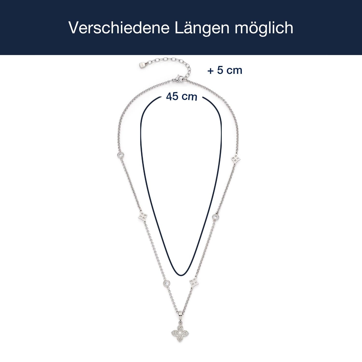 Massangaben zu Halskette RUTH, Längenangaben und Kettenverläufe