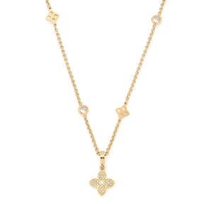 Halskette RUTH 45 cm gold mit Kristallanhängern und Kleeblatt-Pendant