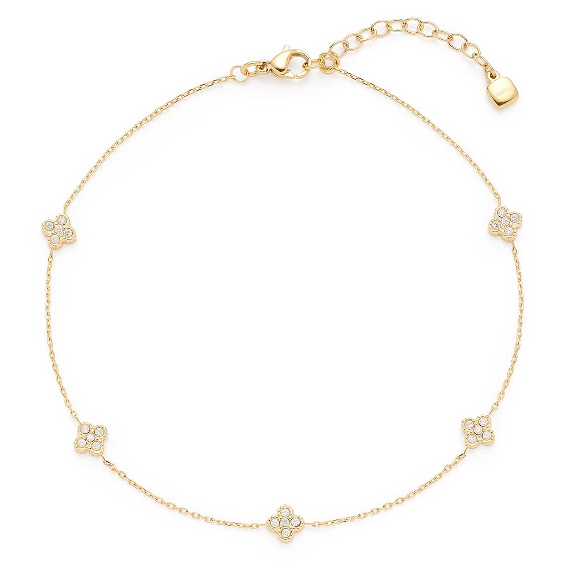 Fußkette LISETTE gold mit quadratischen Zierplättchen und Verlängerungskettchen