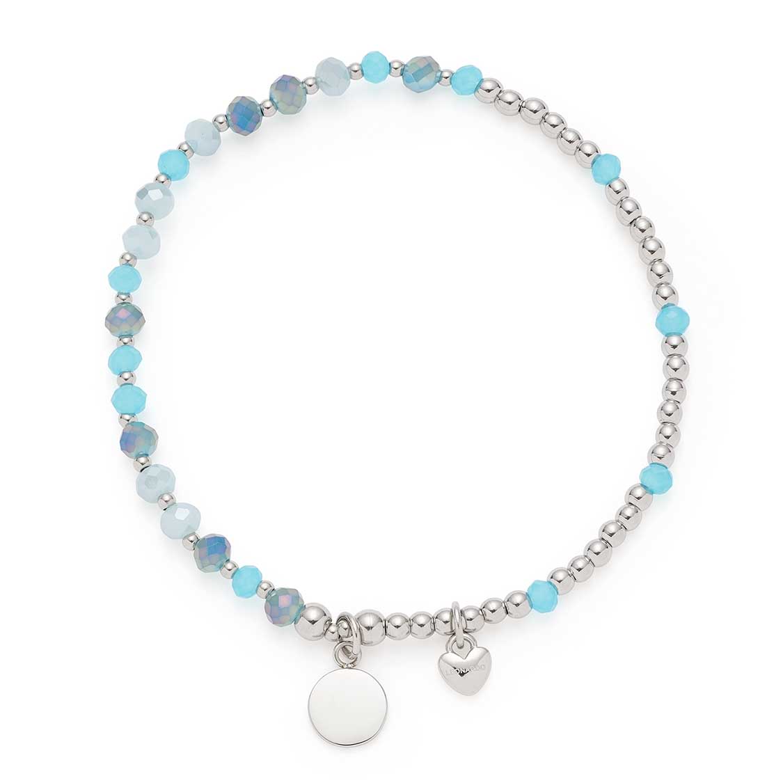 Armband AMITA You & Me CIAO mit hellblauen und grauen Perlen, Silberperlen und Anhängern