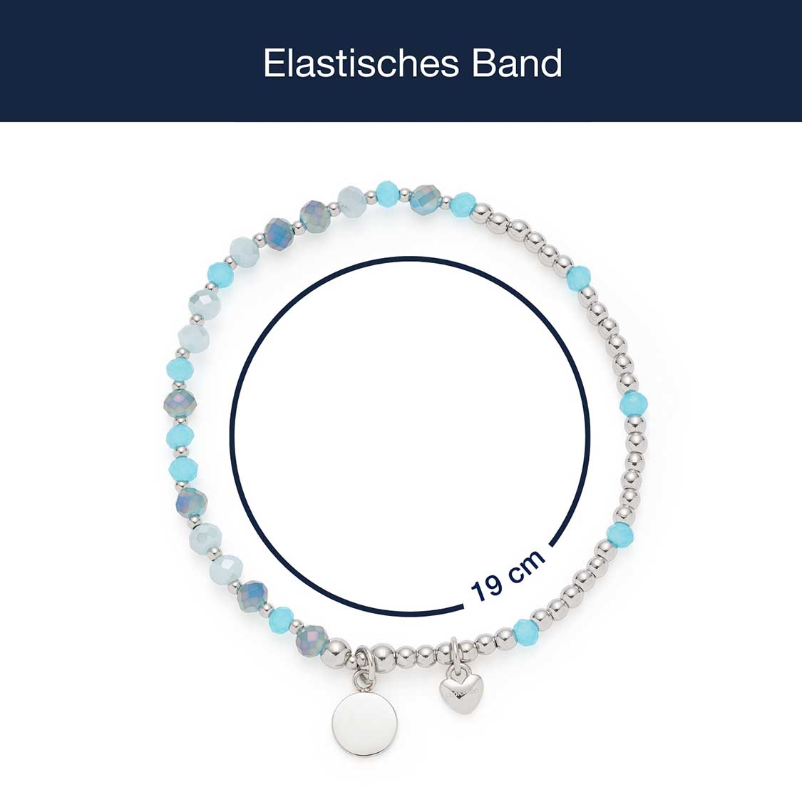 Elastisches Armband AMITA You & Me CIAO mit Perlen und Anhängern, Massangaben