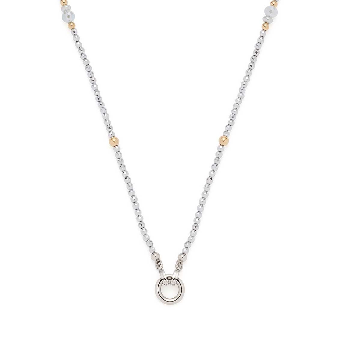 Halskette NOURA 70 cm Clip & Mix bicolor mit Kettengliedern und goldfarbenen Perlenakzenten