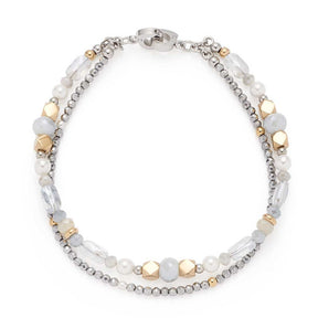 Armband ESTHER Clip & Mix mit silbernen und goldenen Perlen auf weißem Hintergrund