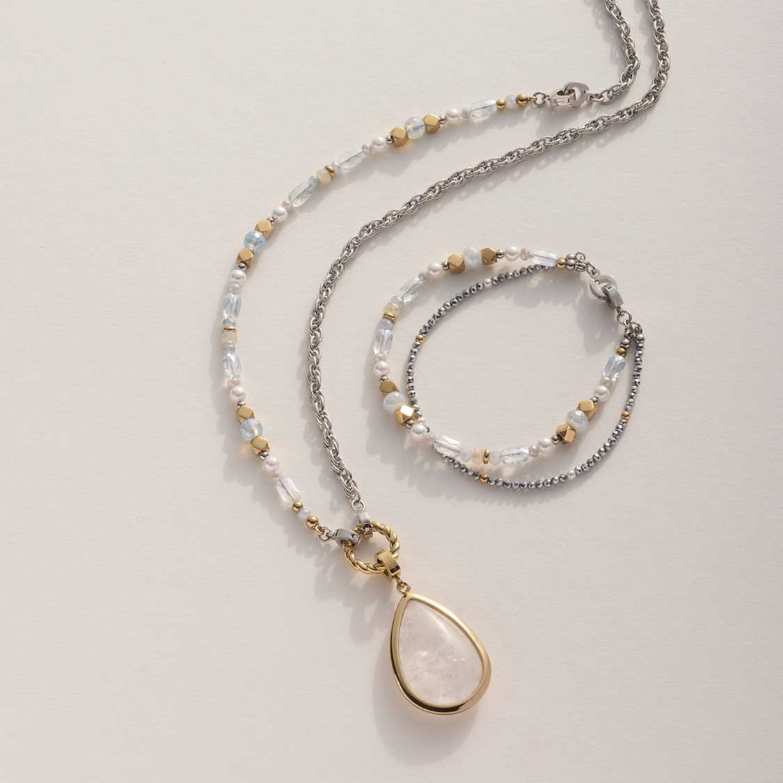Armband ESTHER Clip & Mix bicolor mit Perlen und Tropfenanhänger aus Stein