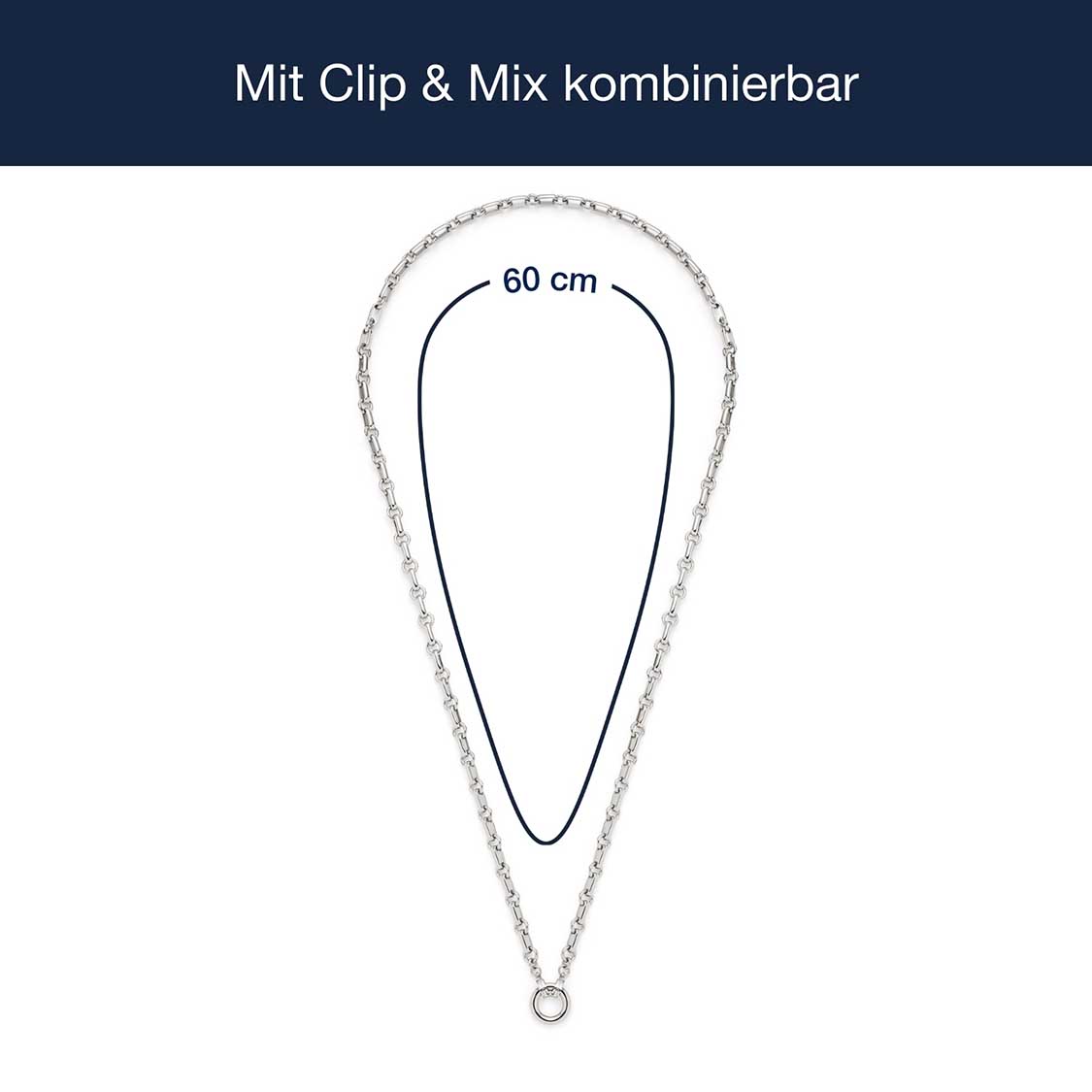 Massangaben zu Halskette YVETTE 60 cm Clip & Mix, Silberkette mit Verschluss