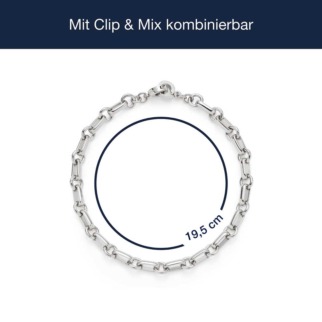 Massangaben zum Armband YVETTE Clip & Mix, silberne Gliederkette