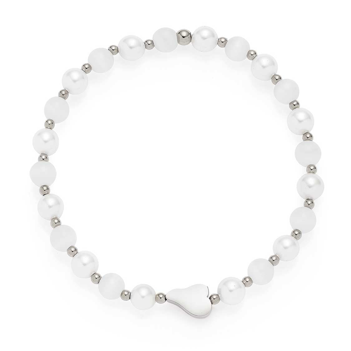 Armband SELENA mit weißen und silbernen Perlen sowie Herzverschluss