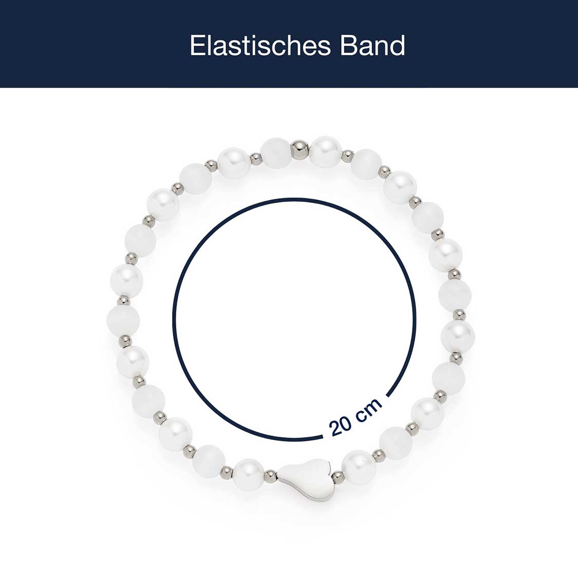 Armband SELENA mit weißen und silbernen Perlen, Massangaben
