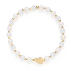 Armband SELENA gold mit weißen und goldfarbenen Perlen, goldenes Herzanhänger