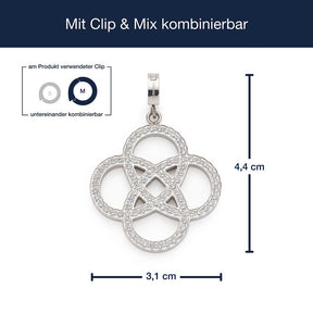 Anhänger BLEUR Clip & Mix mit Massangaben, silberfarben, geometrisches Knotenmuster mit Zirkonia