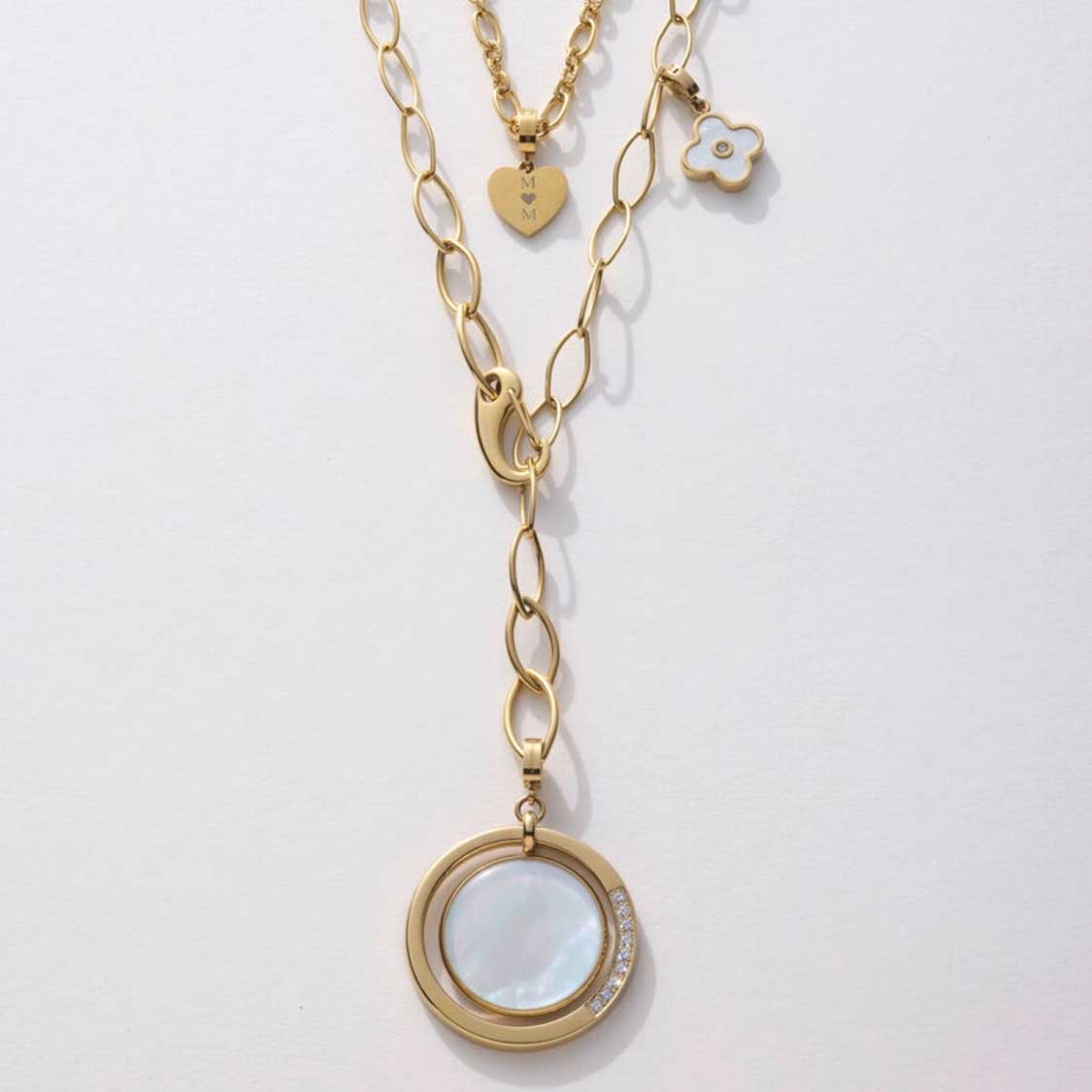 Anhänger MAGDA gold Clip & Mix mit Glaseinsatz und Charms an Kette