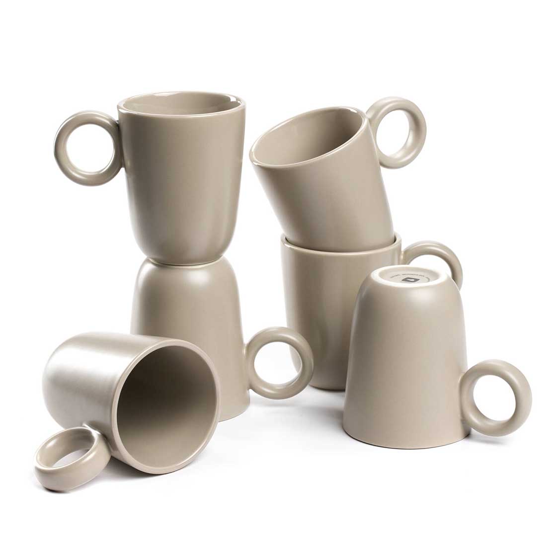 Keramiktasse ROMA beige 6er-Set mit Henkel, mehrere Tassen arrangiert
