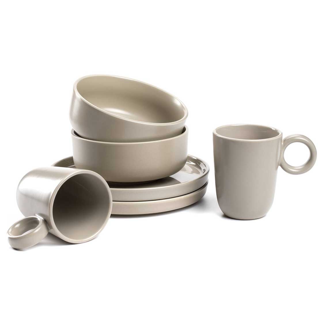 Geschirrset ROMA beige mit Schüsseln, Tellern und Tasse