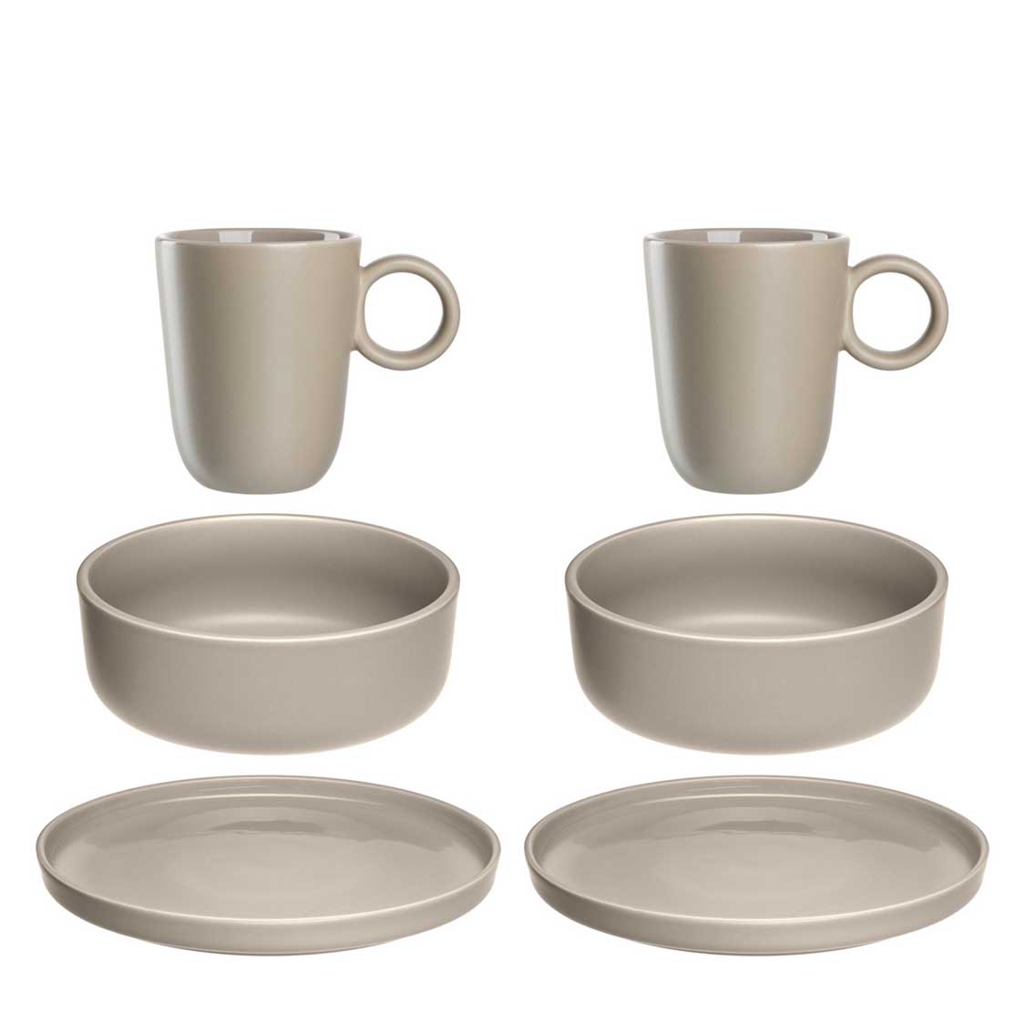 Geschirrset ROMA beige 6-teilig, bestehend aus zwei Bechern, zwei Schalen und zwei Tellern